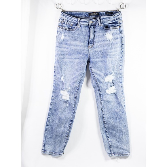 Judy Blue Denim - Judy Blue Boyfriend Fit Distressed Acid Wash Jeans Light Blue Size 13/31 JBB8281